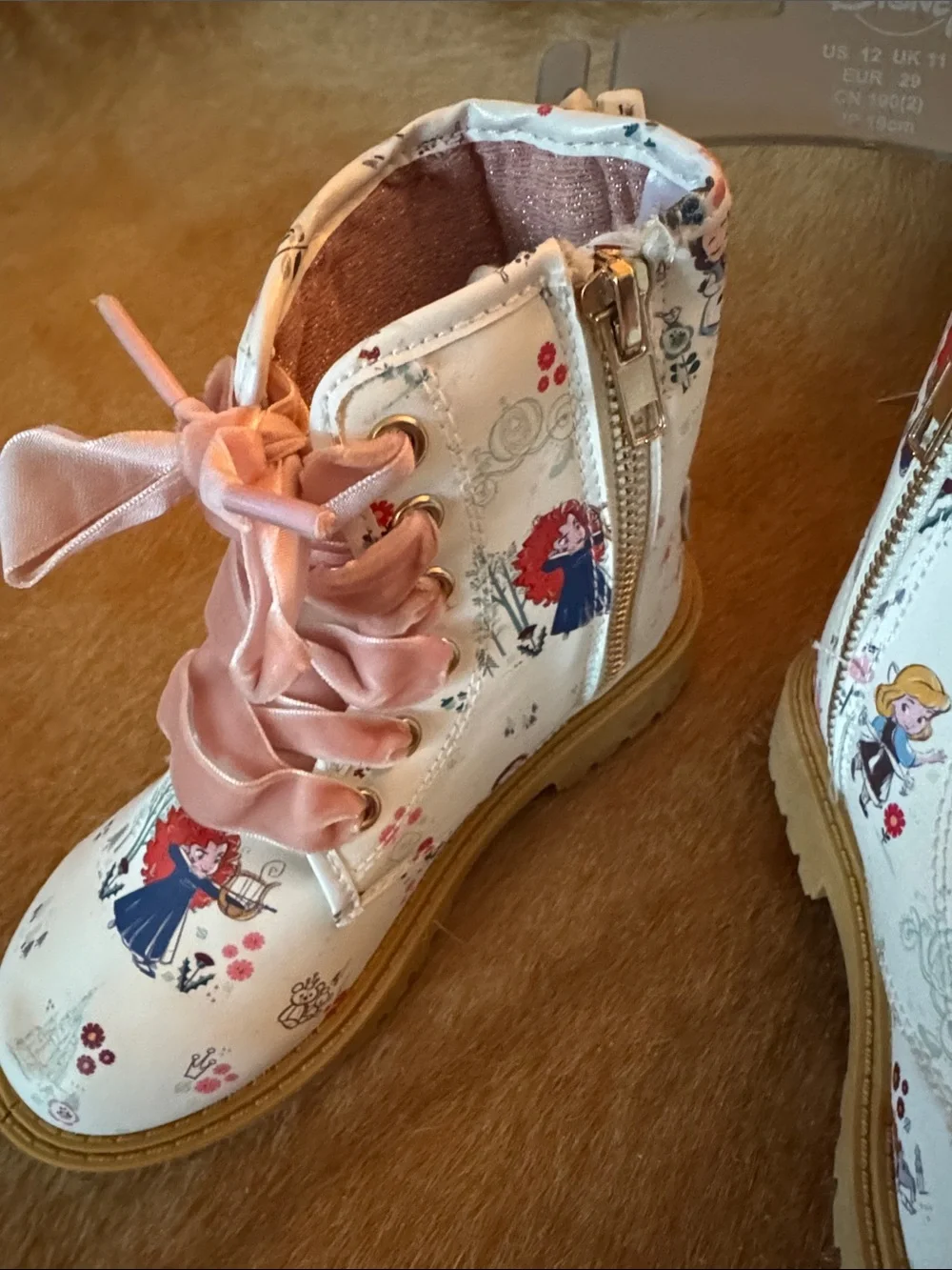 Disney Pink Satin-Lace Floral Combat Boots for Kids